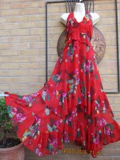 Monsoon Size 22 Red Floral Flamenco Hankie Hem Chiffon Layered Maxi Dress