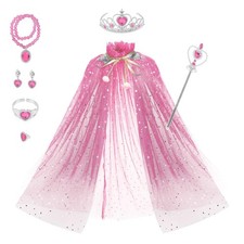 Princess Cape Set 7 Pieces Girls Princess Cloak with Tiara Crown, Wand for Li...