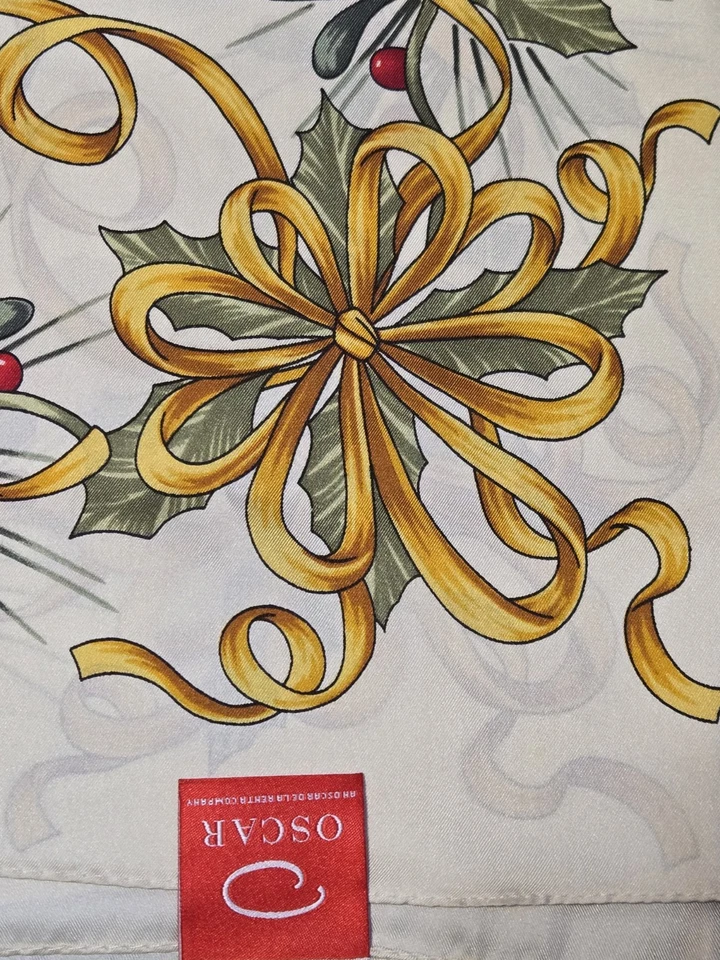 Oscar de la Renta Christmas Theme 100% Silk Scarf- 35.5" x 35.5" - Image 3 of 4