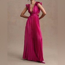 Ieena Mac Duggal Fuschia Pink Ruffle Pleated Cut Out Gown Size 6
