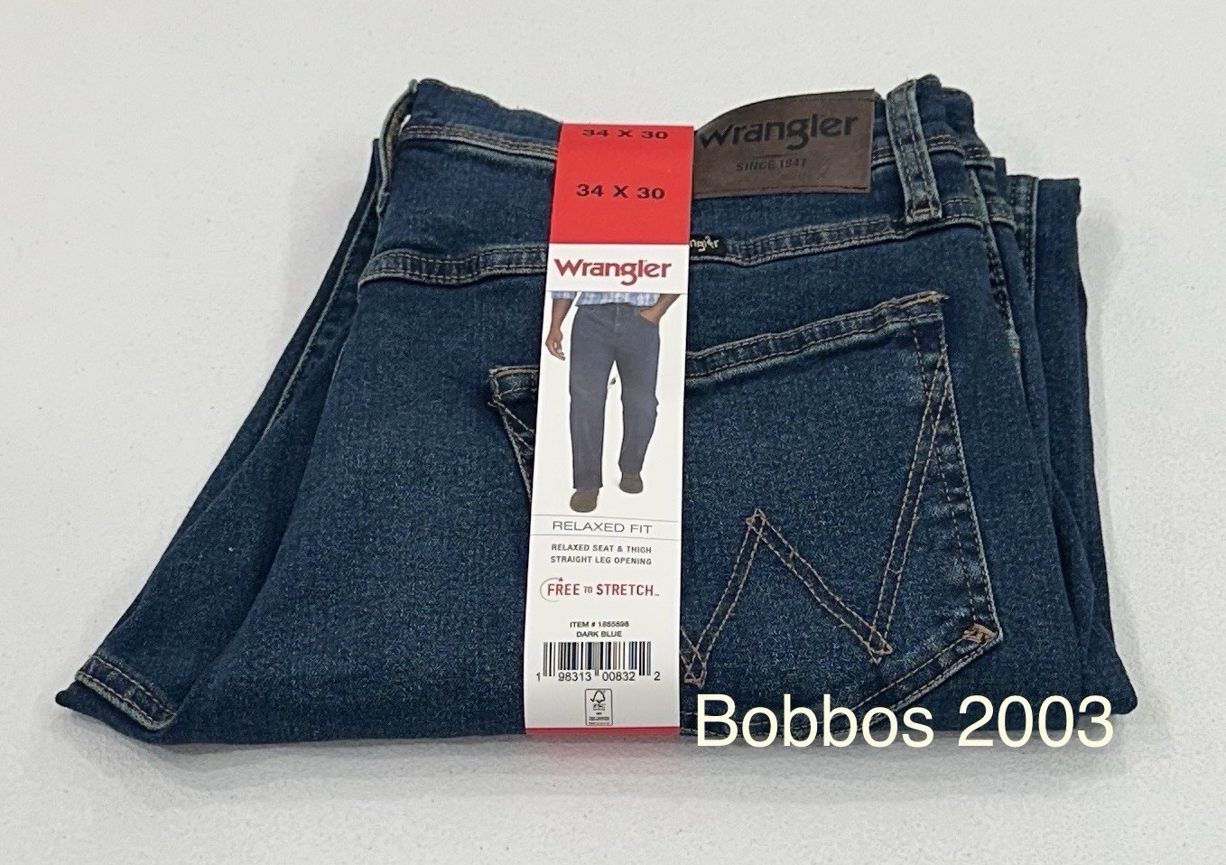 Wrangler Men's Relaxed Fit Straight Leg Jeans, Dark Blue, Size 34X30