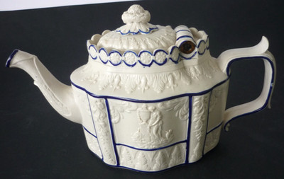 Antike georgianische Castleford Steinware Teekanne mit Klappdeckel
