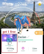 Pokémon Go Zacian Paris.BG & LV 50 + 2 moves- Registered Trade