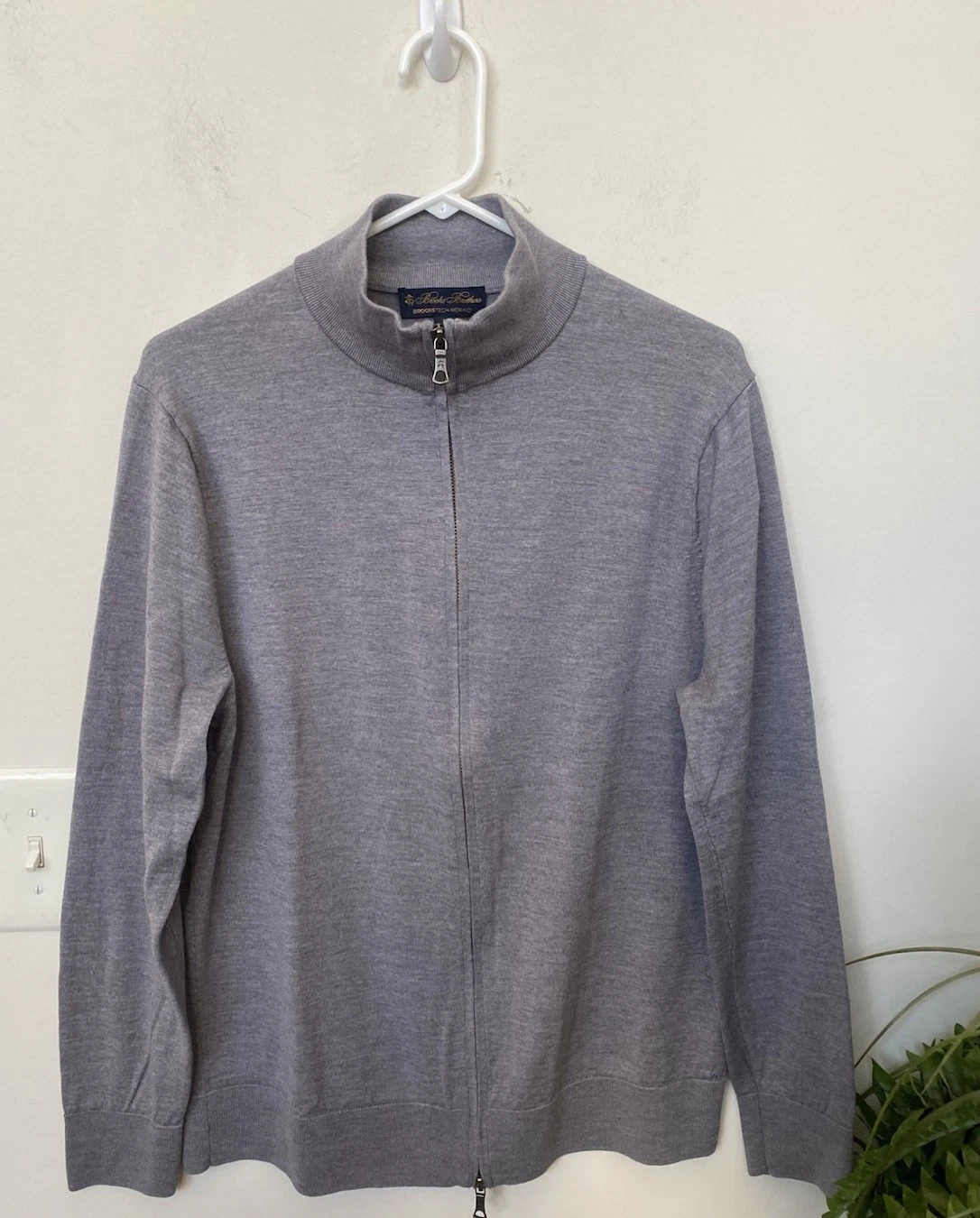 Brooks Brothers Men's Grey Heather Merino Wool Full-Zip Sweater Size L EUC! $198