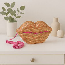 Telefon Mund-Lippen-Design Pink mit Strass Telephone Festnetz Schnurgebunden