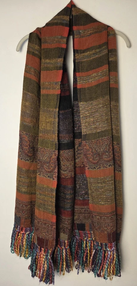 Coldwater Creek Bufanda Grande Envoltura Boho Artística 72"x27" Mezcla de Lana Flecos Coloridos Foto 2 de 4