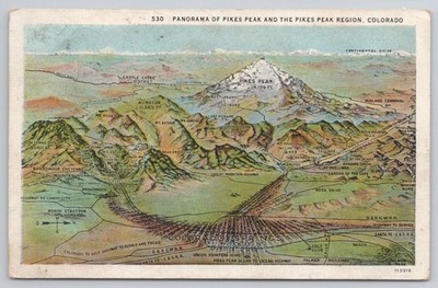 Pikes Peak Region Colorado Springs CO Panoramic Map Postcard Vintage Sanborn