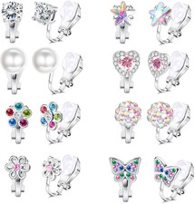 8-10Pairs Clip on Earrings for Women Girls Colorful Crystal Non-Piercied Earring