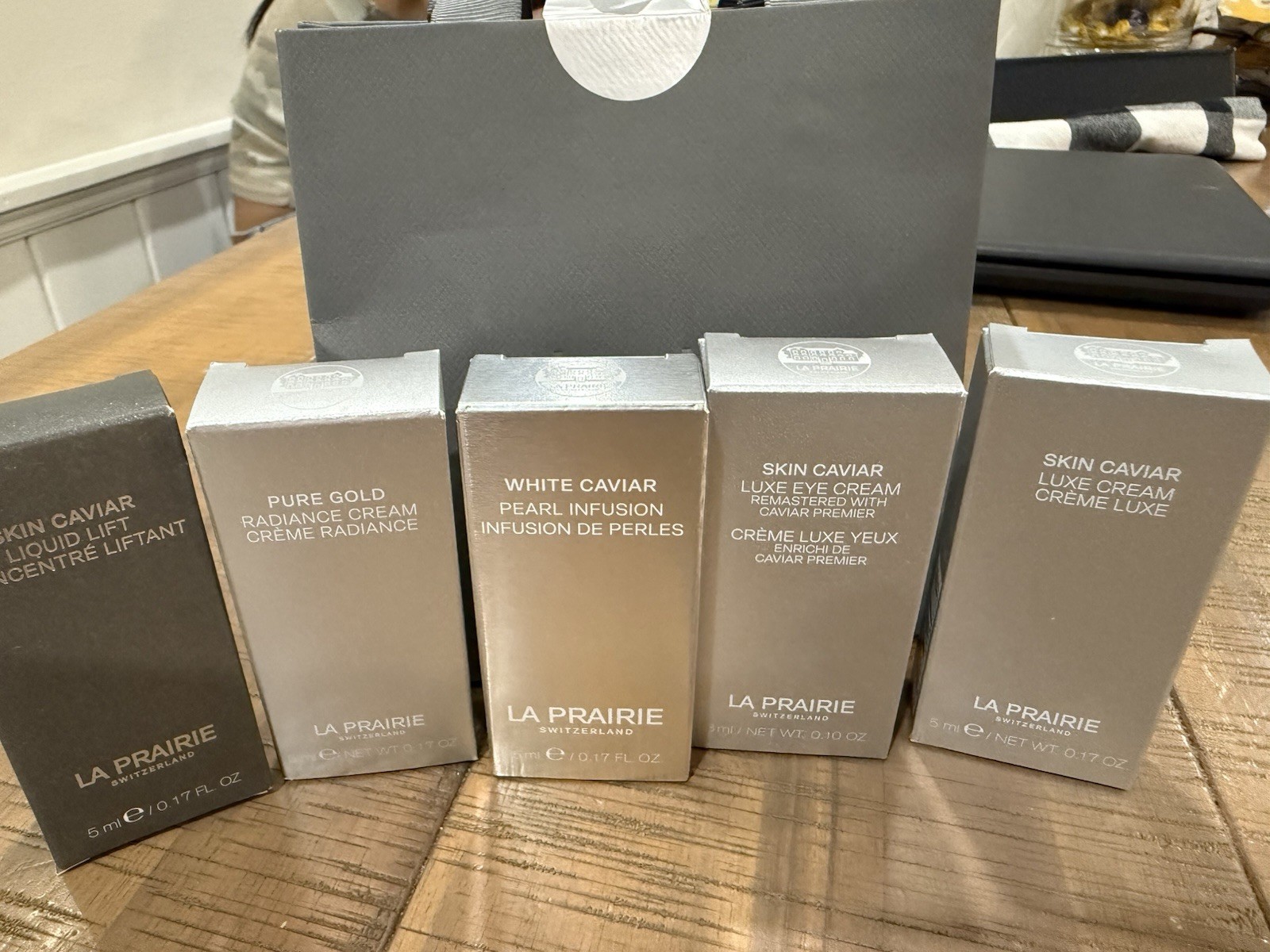 New la Prairie Skin 5 Pc caviar Liquid Lift, Radiance Cream, Pearl Infusion, Eye
