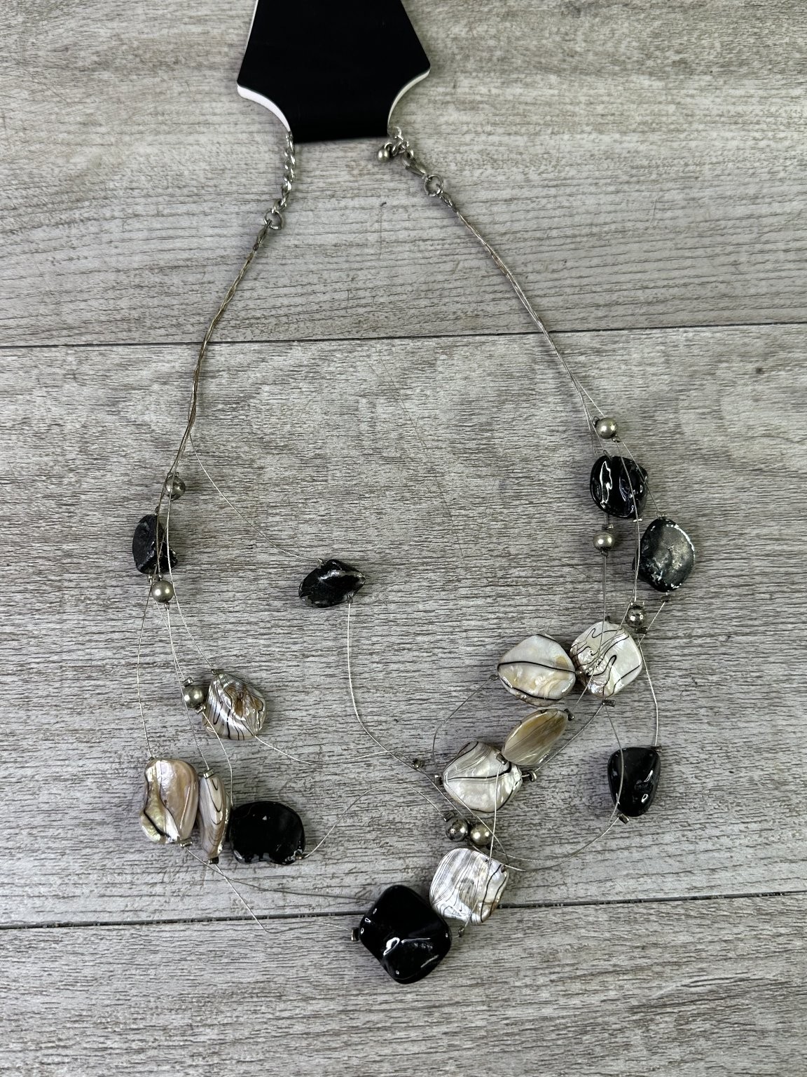 Artisan Multi Strand Statement Necklace Black Whi… - image 3