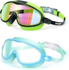 2 Pack Kids Swim Goggles for 3-15 UV Protection Anti-Fog Pool Water Swimming