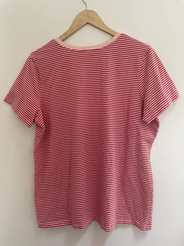 Camisa para mujer Laura Scott a rayas mezcla de algodón cuello en V manga corta rosa 16/18W Foto 3 de 4