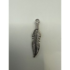 Silver Tone Feather Charm Pendant Boho Jewelry Making Craft Supply 1.25 Inch