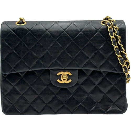 Chanel Matelasse Double Flap Bag Black Lambskin Shoulder r0_0614