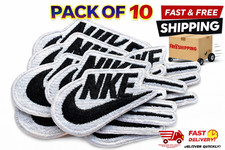 10 PC EMBROIDERED BLACK  WHITE NIKE SWOOSH IRON- ON PATCH SIZE 3x1.5 inch