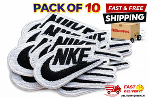 10  PC EMBROIDERED BLACK & WHITE NIKE SWOOSH IRON- ON PATCH SIZE 3x1.5 inch