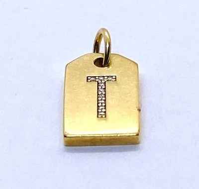 Tiffany & Co 18K Diamond Yellow Gold Initial Mini T Charm Pendant - Image 1 of 4