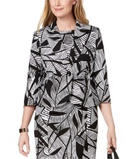 Kasper Womens Leaf Print One Button Blazer Jacket, Black, Petite, 2P