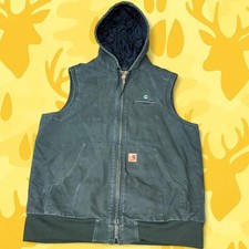Vintage 2000s Carhartt Hooded Workwear Vest Moss Green Size XL