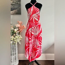 MSK Women's Printed Tie-Front Harem-Leg Jumpsuit Red & White Size Medium