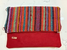 Peruvian Handmade Purse  Faux Suede with Traditional Woven Fabric RED