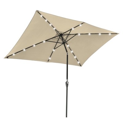 Yescom 10x6.5FT Rectangle Outdoor Solar LED Patio Umbrella for Table Yard Beige