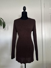 Vintage Knit Chocolate Brown Long Sleeve Sweater Dress Sz M