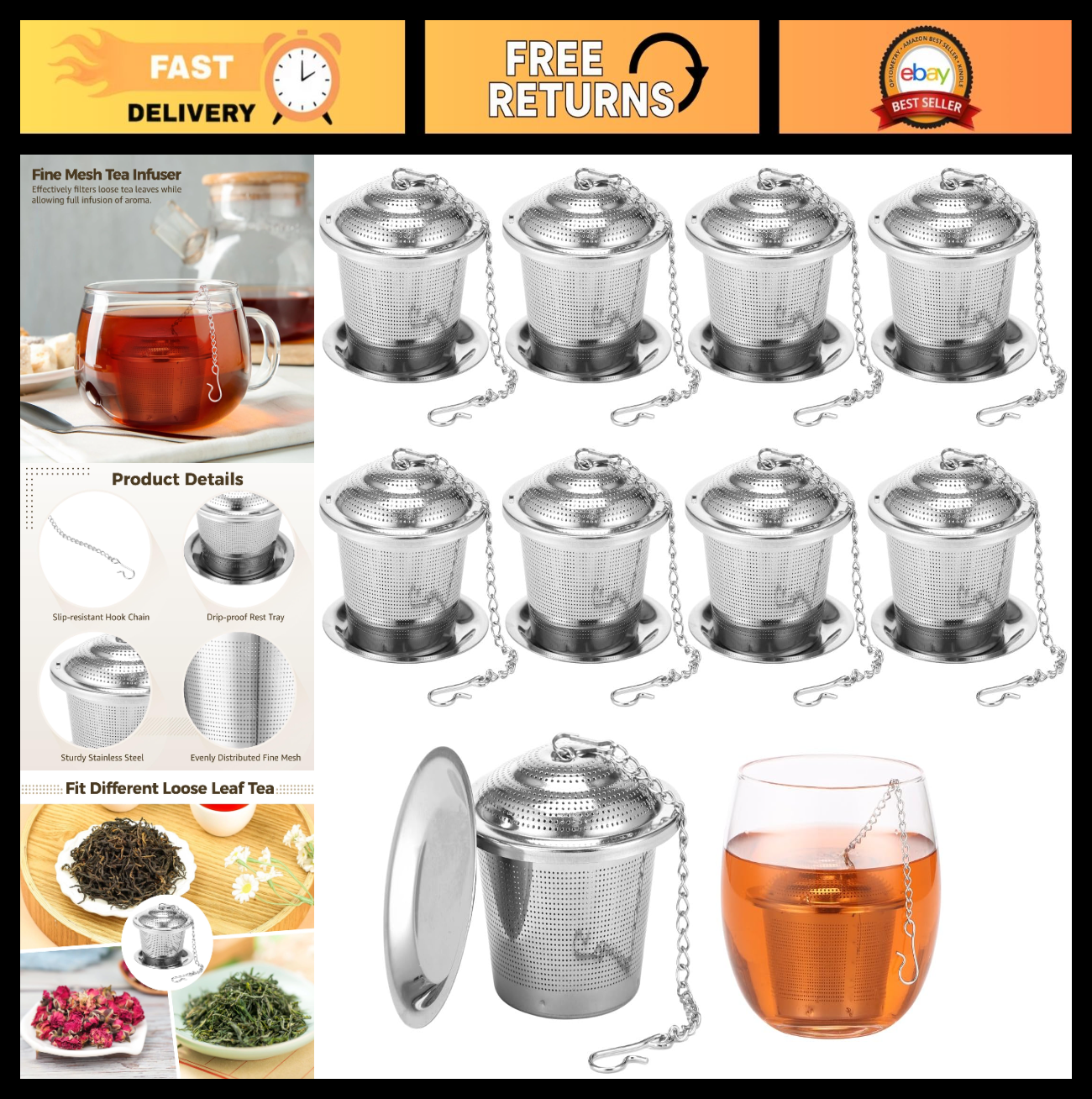 Stainless Steel Tea Infusers Set 9-Piece