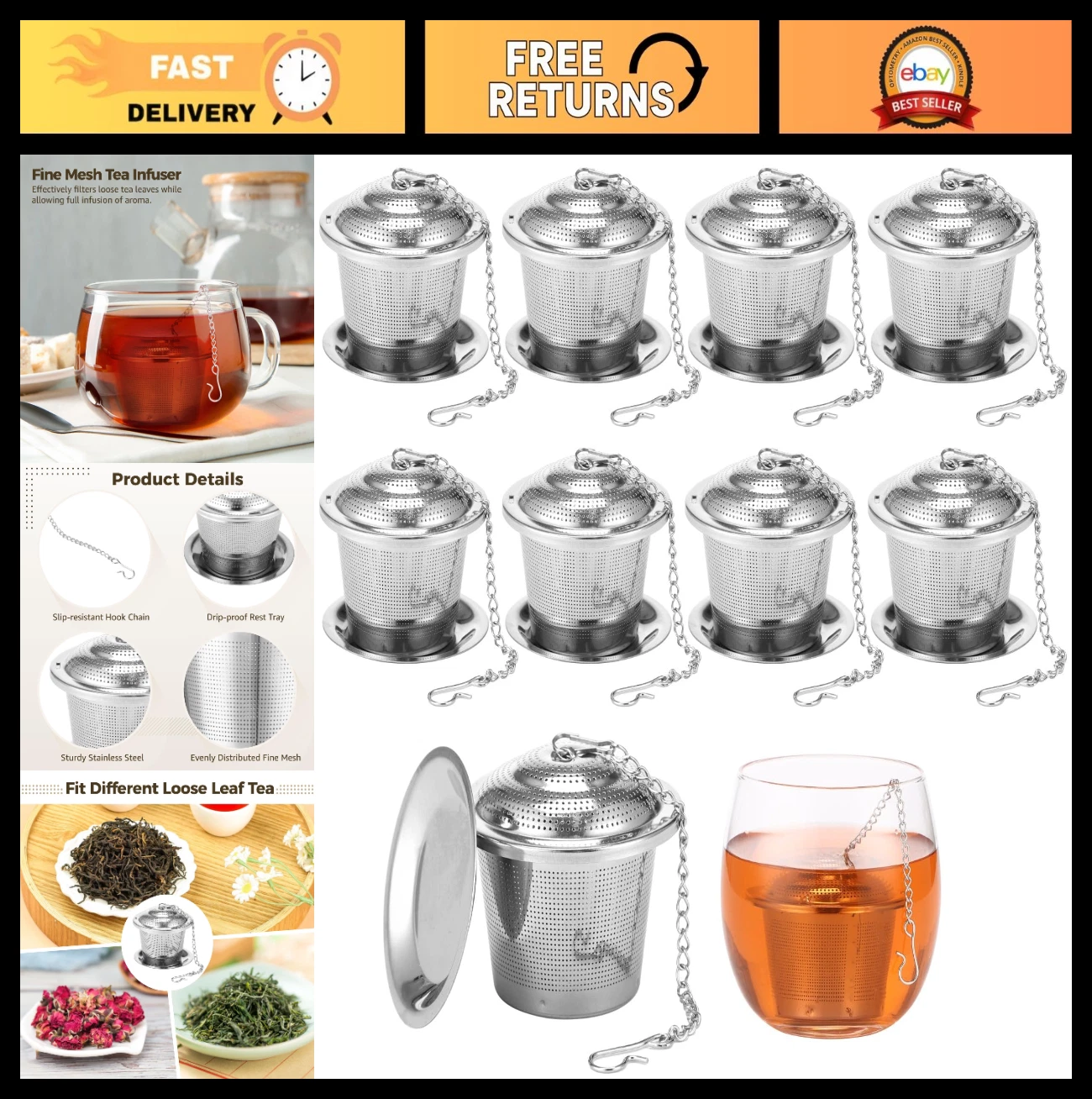 9 Pcs Stainless Steel Tea Infusers Set, Mesh Loose Leaf Strainers with Drip Tray
Opens in a new wind