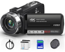 Camcorder Video Camera 4K UHD 80MP YouTube Vlogging Webcam Black