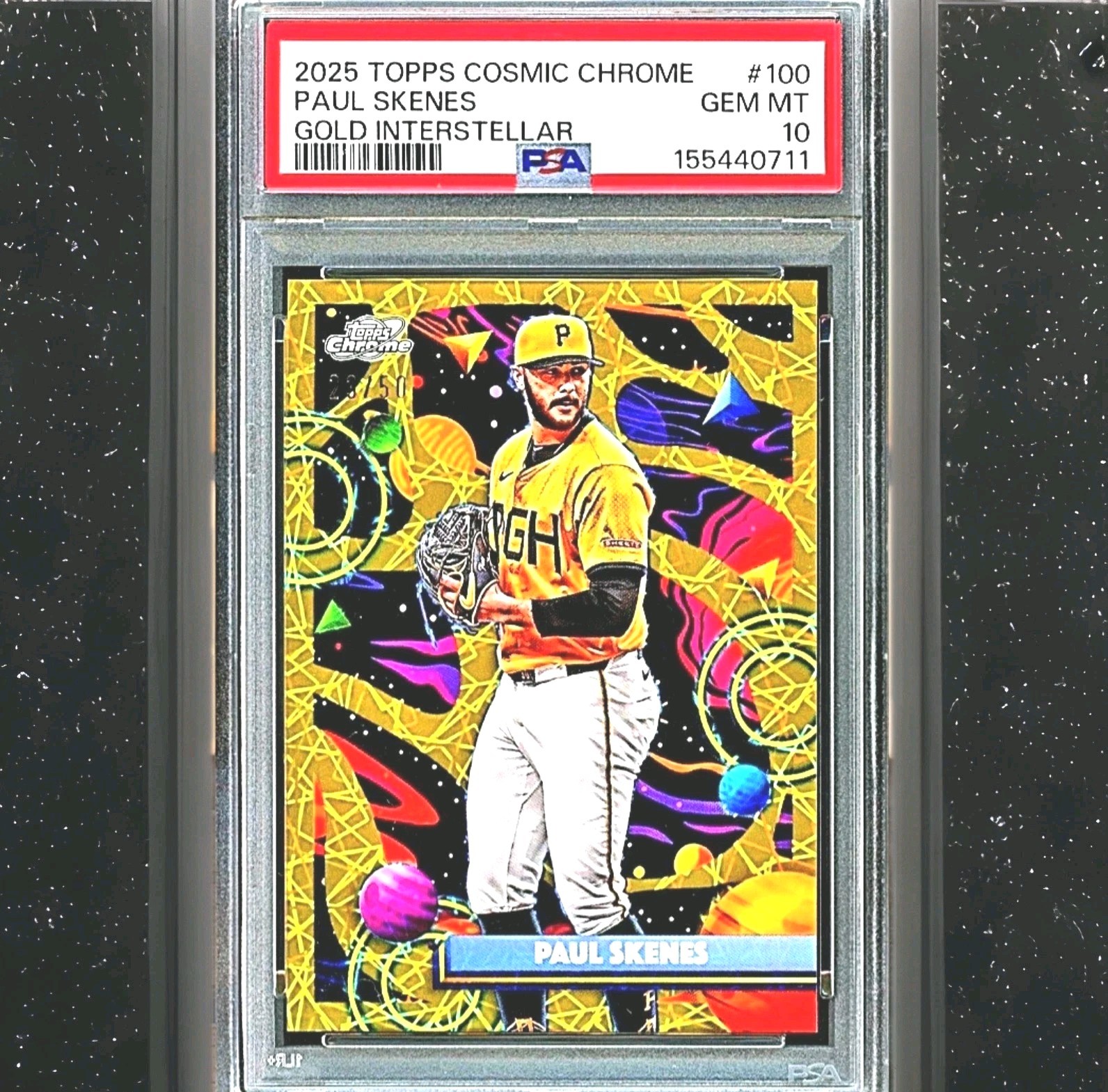 2025 Topps Cosmic Chrome Paul Skenes Gold Refractor Interstellar /50 #100 PSA 10