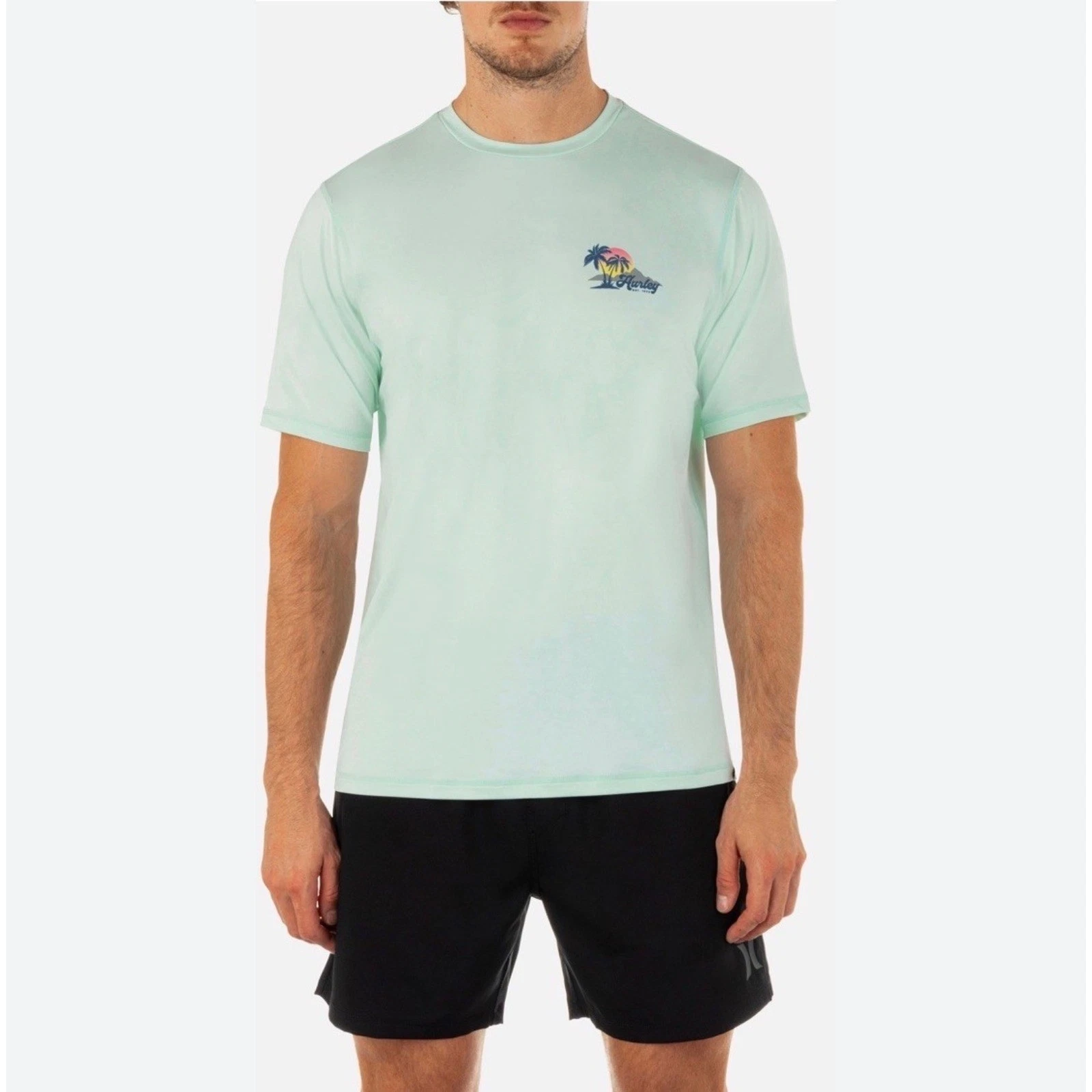 Hurley Mens Island Time Hybrid UPF 50+ Short Sleeve Sun Shirt Mint Green MED NWT