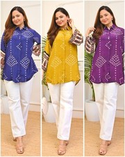 Beautiful Bandhej Printed Women's Shirt Pant Set Indian Designer Ethnic Cord Set