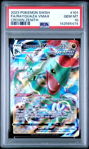 2023 POKEMON SWORD & SHIELD CROWN ZENITH #101 FULL ART/RAYQUAZA VMAX PSA 10