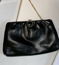 Vintage Small Clutch Purse  Leather  Button Latch  EUC  Chain Strap  Evening Bag