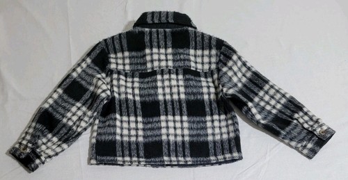 Cat & Jack Black & White Plaid Cropped Shacket Girls Size XS (4/5) Shirt Jacket - Picture 2 of 11