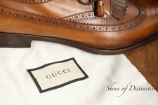 Gucci Tan Brown Leather Derby Brogue Fringed Shoes Men's UK 10.5 US 11.5 EU 44.5