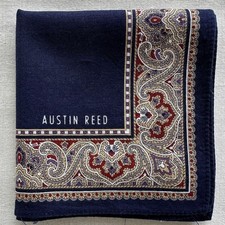 Mens Handkerchief Vintage Navy Plain Cotton Border Damask Pocket Square 18"