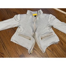 St. John Metallic Champagne Beige Knit Zip Front Jacket Mock Neck Petite P