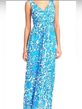 Lilly Pulitzer blue seashell maxi dress Sleevless br SZ XS EUC