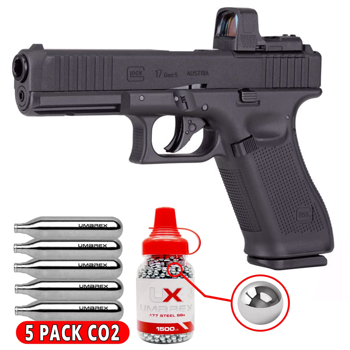 Umarex Glock 17 MOS .177 Cal Air Pistol Blowback w/ Optic, BBs