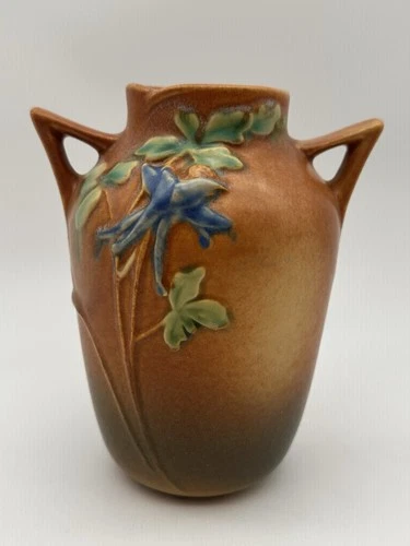 Roseville Art Pottery Columbine Double Handled Vase 1940s