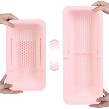 Over Sink Colander, Extendable Kitchen Strainer, Pink Fits Most Sinks. Rinse,
