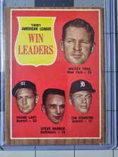 Click to enlarge 1961 American League Win Leaders (Whitey Ford / Frank Lary / Steve Barber / Jim Bunning)