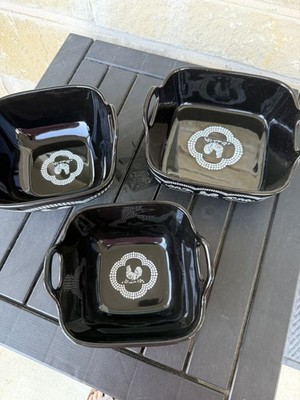 Temp-tations DOODLE DOO BLACK 1- Q Baker ROOSTER Dishes- three
