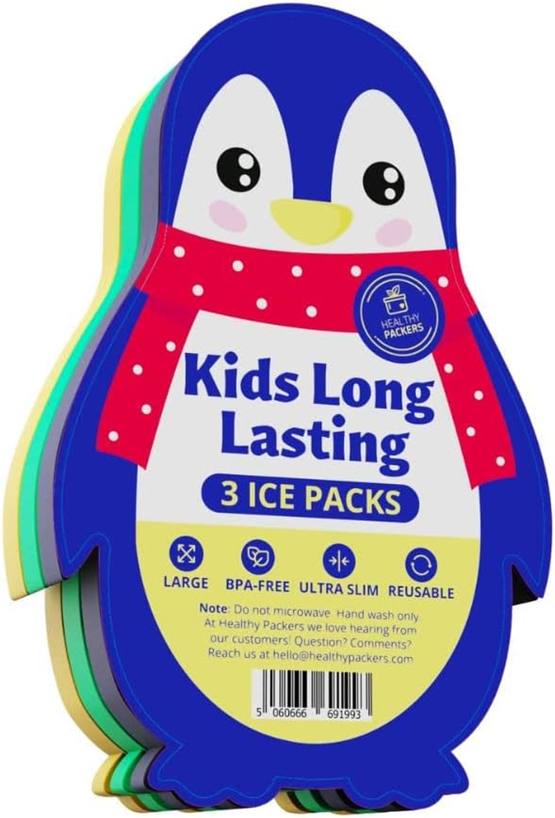 Slim Penguin Ice Packs for Kids Lunch Boxes - 3-Pack Long-Lasting Cooling Gel Pads