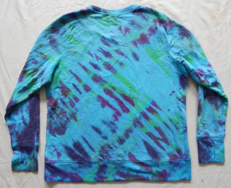 Sudadera a Rayas Tie Dye Azul Púrpura Crew Pullover Crew - 2XL Para Hombres Hecha a Mano Foto 3 de 4