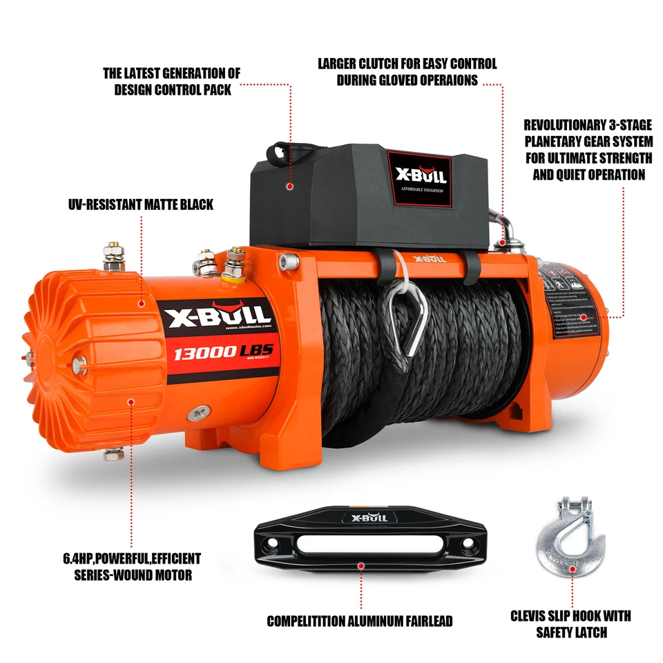 X-BULL 13000lbs Electric Winch Synthetic Rope Wireless Towing Trailer Truck 4WD Foto 3 de 4