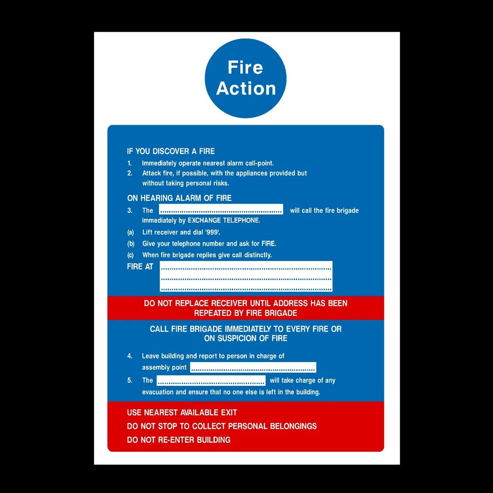 HEALTH&SAFETYDIRECT Fire Action Evacuation Plan Plastic Sign OR Sticker - A6 A5 A4 (FA12)
