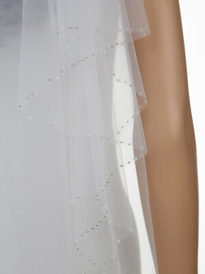 2T 2 Layer Clear Silver Crystal Beaded Edge Veil For Bridal Shower Wedding Party